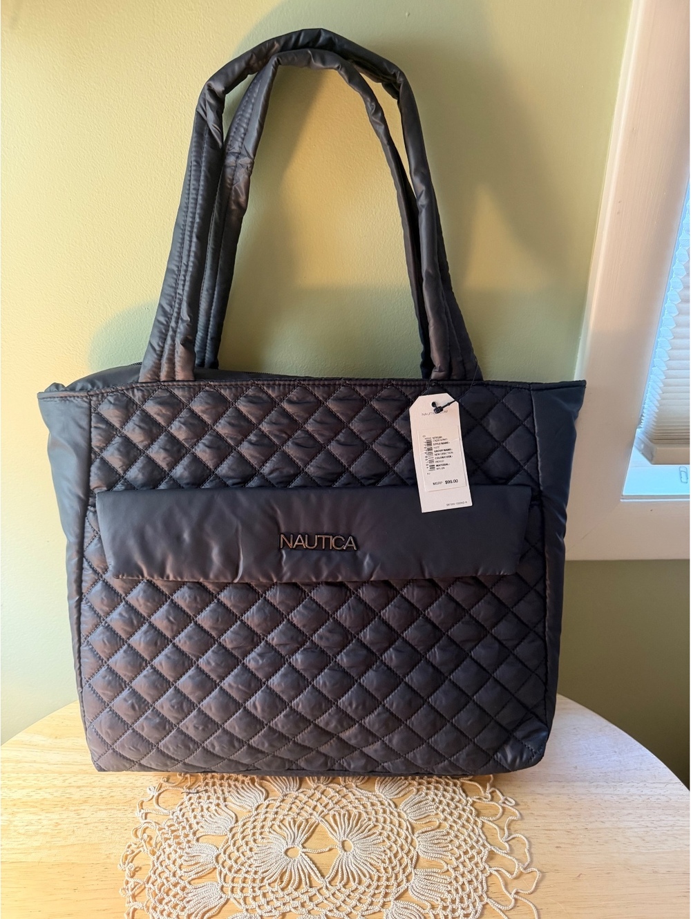 Nautica Quilted Nylon Tote Bag in Navy